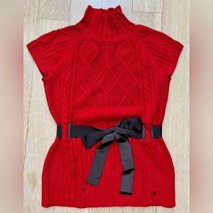 Carolina Herrera red sleeveless mock neck cable wool & cashmere sweater